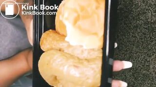 Girl shitting in plate