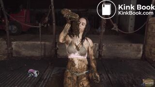 Girl pours shit over her chest and breasts