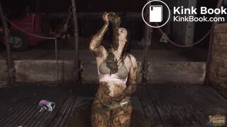 Girl pours shit over her chest and breasts
