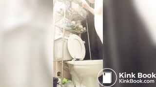 Curvy girl poop and pee on toilet