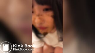 Cute Japanese girl put shit on her face and in her mouth