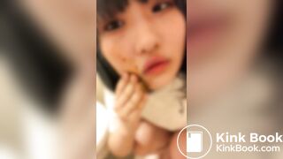Cute Japanese girl put shit on her face and in her mouth