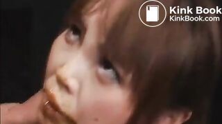Japanese beauty shits and give a scat blowjob