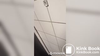 Girl pooping in public restroom
