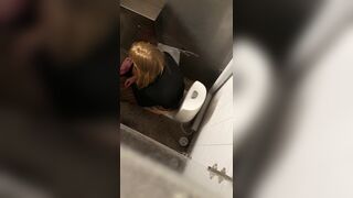 Cute girl shitting in public restroom