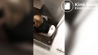 Cute girl shitting in public restroom