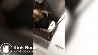 Cute girl shitting in public restroom