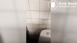 Cute girl shitting in public restroom