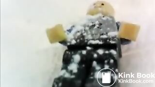 Giantess - girl shitting on lego figure in diaper
