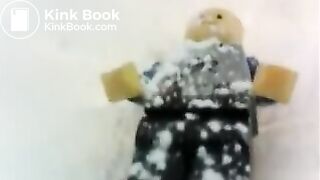 Giantess - girl shitting on lego figure in diaper