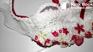 A LOVELY JAPAN WHITE RED STRAWBERRY PANTY WHEN WAS NEW AND CLEANING.
