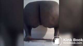 Fat girl shitting diarrhea on a cellophane