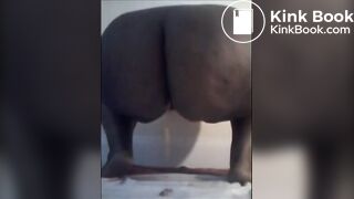 Fat girl shitting diarrhea on a cellophane