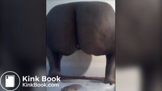 Fat girl shitting diarrhea on a cellophane