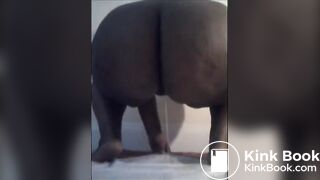 Fat girl shitting diarrhea on a cellophane