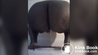 Fat girl shitting diarrhea on a cellophane