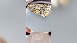Shitting in panty in public toilet