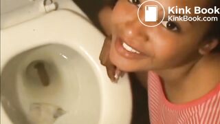 Beautiful Woman Shits in plate and Toilet