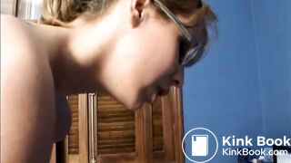 Woman pooping on the table