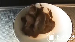 Woman shitting in a bowl