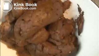 Woman shitting in a bowl