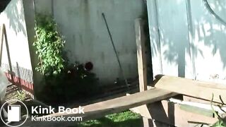 Granny shitting in her garden