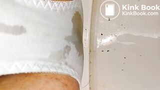 A NEW AND CLEAN JAPAN LIGHT BLUE STRIPE PANTY IS BEING POOP AND PEE - 2