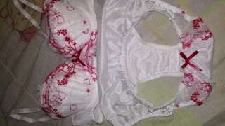A NEW AND CLEAN JAPAN WHITE FLOWER EMBROIDERY PANTY IS BEING POOP AND PEE