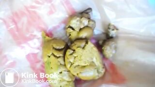 Girl poops on a plastic bag