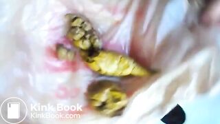 Girl poops on a plastic bag