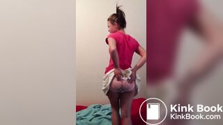 Girl desperately shits in her skirt