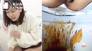 Japanese girl diarrhea on toilet