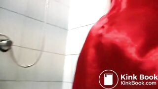 Blond girl pooping in a bowl