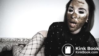 Lovely girl teases and smears with her poop