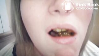 Girl eats master's scat with cherry