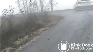 2 Girls pooping on a public road