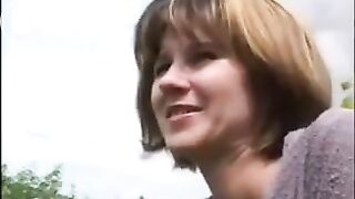 Pretty girl shitting outside