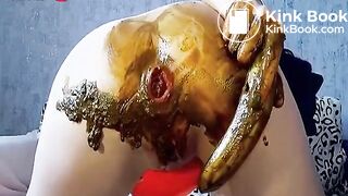 Banana Anal Dildo Scat Masked Big Ass Brunette Shitting Smearing Fisting