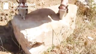 Nice girl pooping outdoor