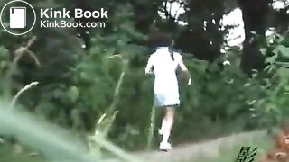 Japanese sports girl feeding poop for flies