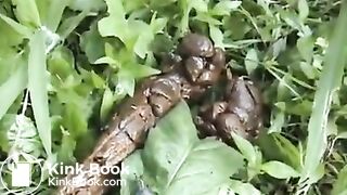 Japanese sports girl feeding poop for flies
