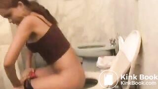 Three girls pooping in the toilet