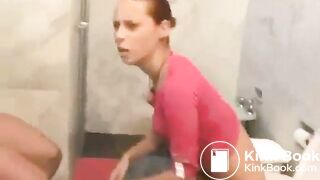 Three girls pooping in the toilet