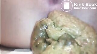 Woman shit a very big load closeup