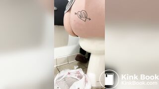 Sexy ass shitting into plastic bag