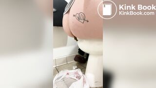 Sexy ass shitting into plastic bag
