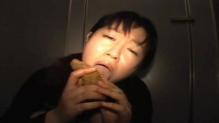 Cute asian try to eat shit