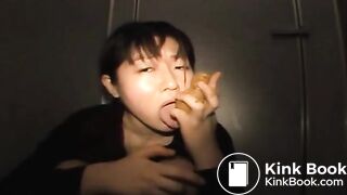 Cute asian try to eat shit
