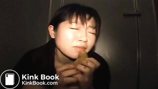 Cute asian try to eat shit