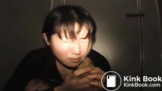 Cute asian try to eat shit
